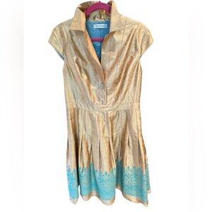 Kay Unger Gold and Blue Dress
